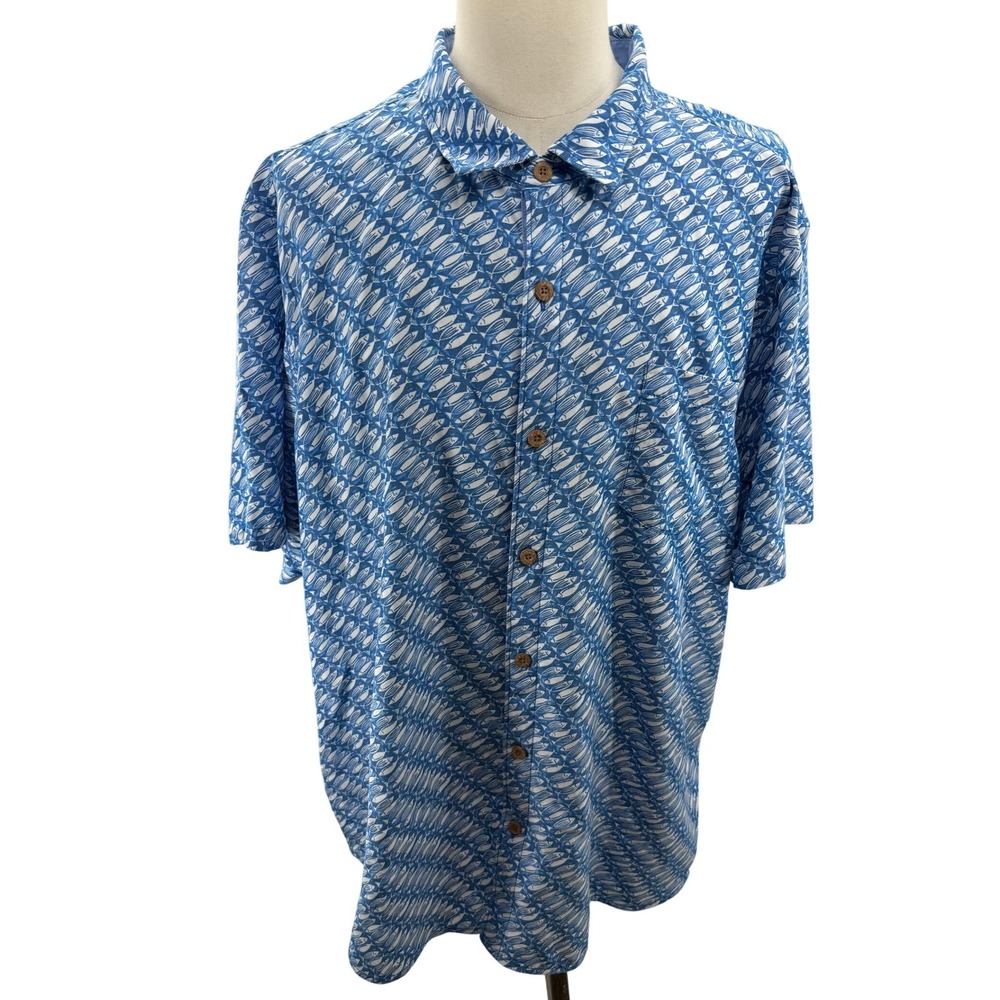 Tommy Bahama The Coconut Point Blue Fish Print Shirt Mens 3XLT Coolmax